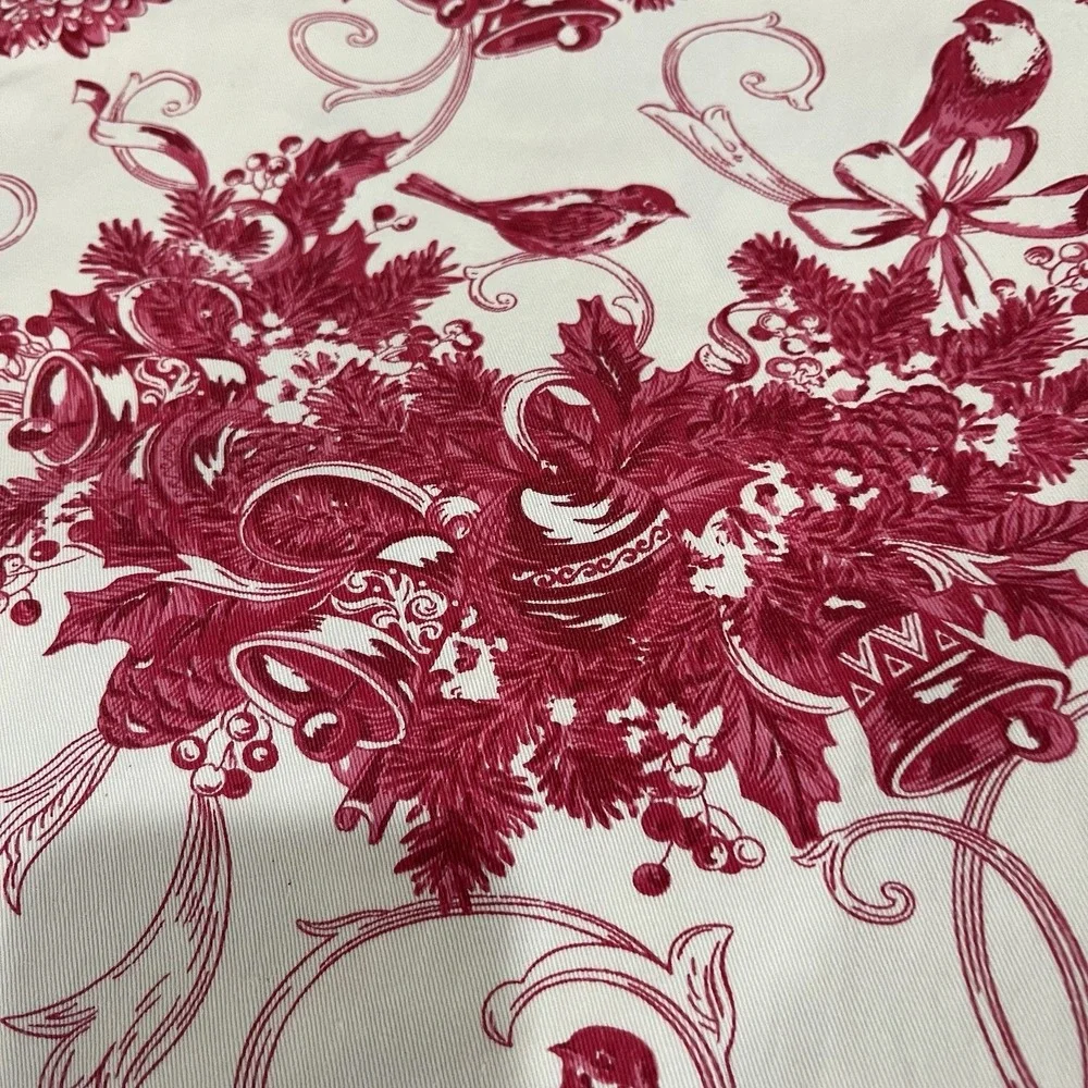 Zina‎ Vasi Red Holiday Toile Tablecloth Birds Bells Christmas Rectangle 70x90